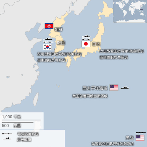 图:朝鲜拟发射导弹 美日韩构筑防御体系