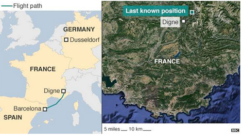 该图显示飞机航迹和消失的地点。