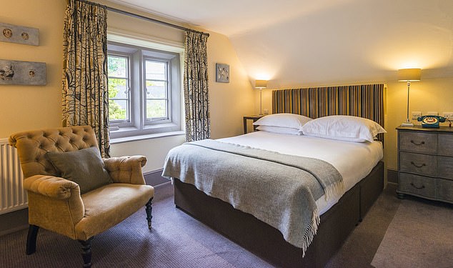 带浴室的迷人卧室。