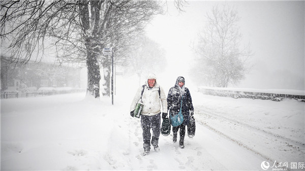 暴风雪中的行人