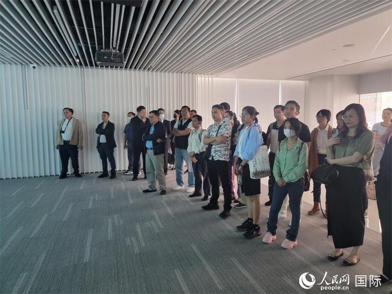 外媒记者在观看南方电网公司视频介绍。 人民网 宁玉瑛摄