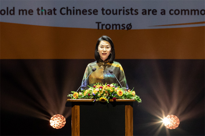 中国驻挪威大使侯悦在庆祝活动上致辞。主办方供图
