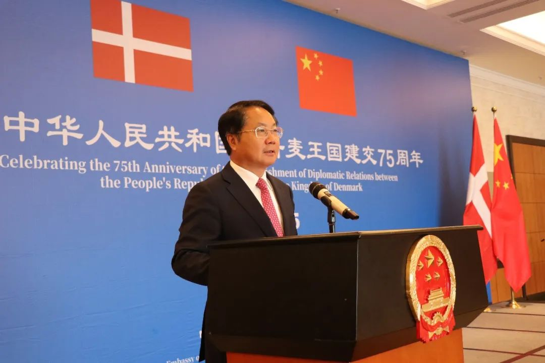 中国驻丹麦大使王雪峰出席招待会并致辞。中国驻丹麦大使馆供图