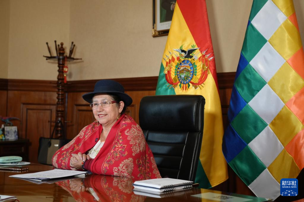 6月18日,玻利维亚外交部长塞琳达·索萨在首都拉巴斯接受新华社记者专访。新华社记者 何冰 摄