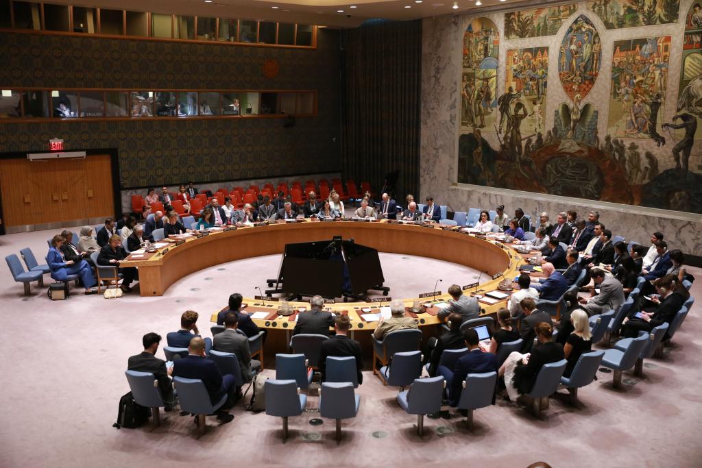 2025年6月24日,在位于纽约的联合国总部,安理会召开伊朗核问题公开会。新华社记者谢锷摄