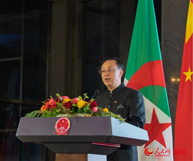 中国驻阿尔及利亚大使董广利致辞。人民网记者 郝瑞敏摄