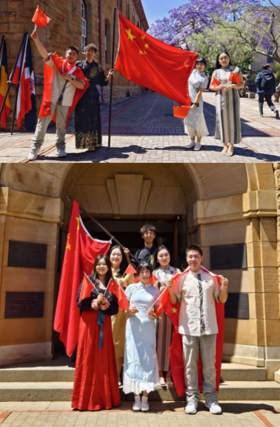 南非中国文化中心孔子课堂教师代表中国队挥旗游行。南非中国文化中心孔子课堂供图