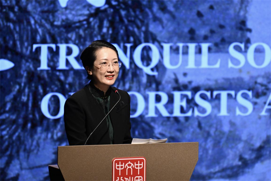 新加坡中国文化中心兼旅游办事处主任孔媛在特展现场致辞。新加坡中国文化中心供图