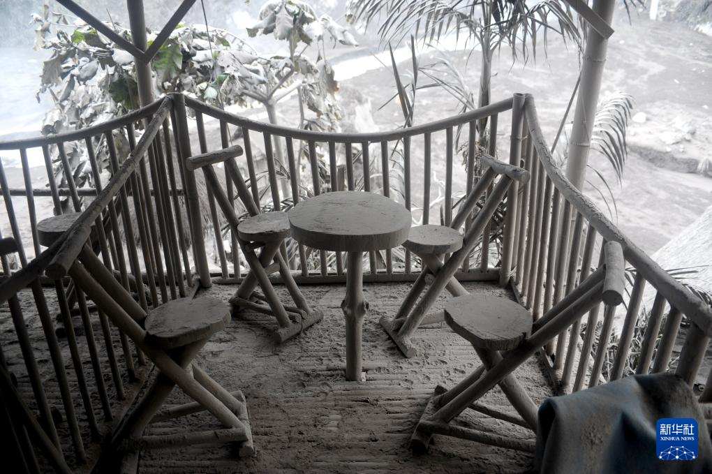 这是11月21日在印度尼西亚东爪哇省拍摄的被火山灰覆盖的村庄。新华社发（萨赫兰·库尔尼亚万摄）