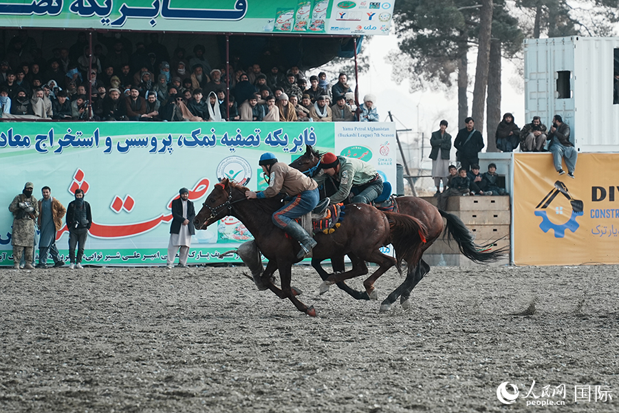 阿富汗首都喀布尔举行“马背叼羊”比赛。人民网记者 章凯风摄