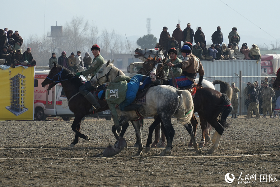 阿富汗首都喀布尔举行“马背叼羊”比赛。人民网记者 章凯风摄