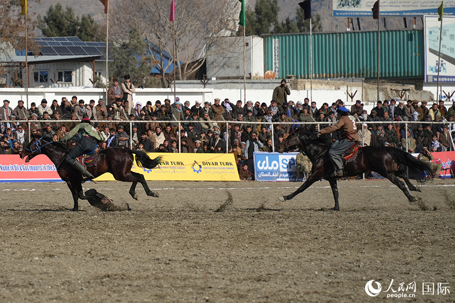 阿富汗首都喀布尔举行“马背叼羊”比赛。人民网记者 章凯风摄