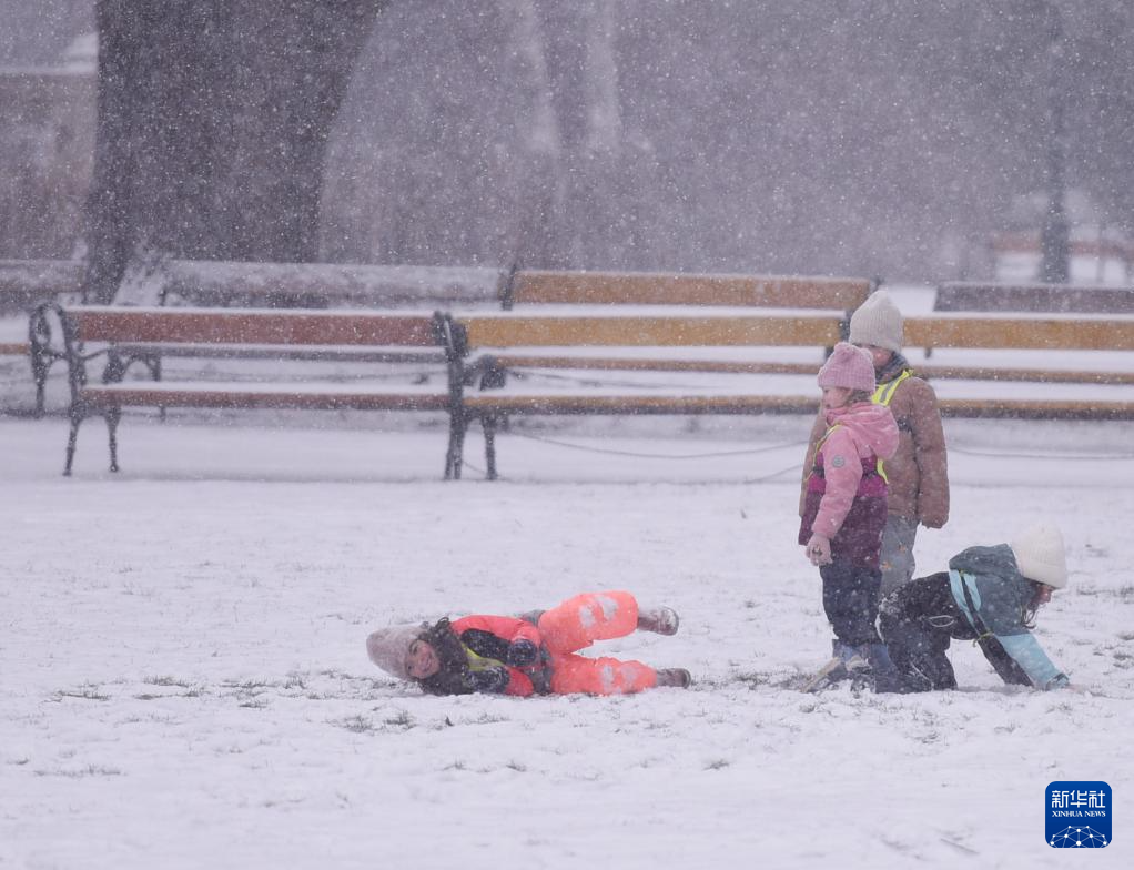 1月9日，在奥地利维也纳，孩子们在城市公园里玩耍。新华社记者 贺灿铃 摄