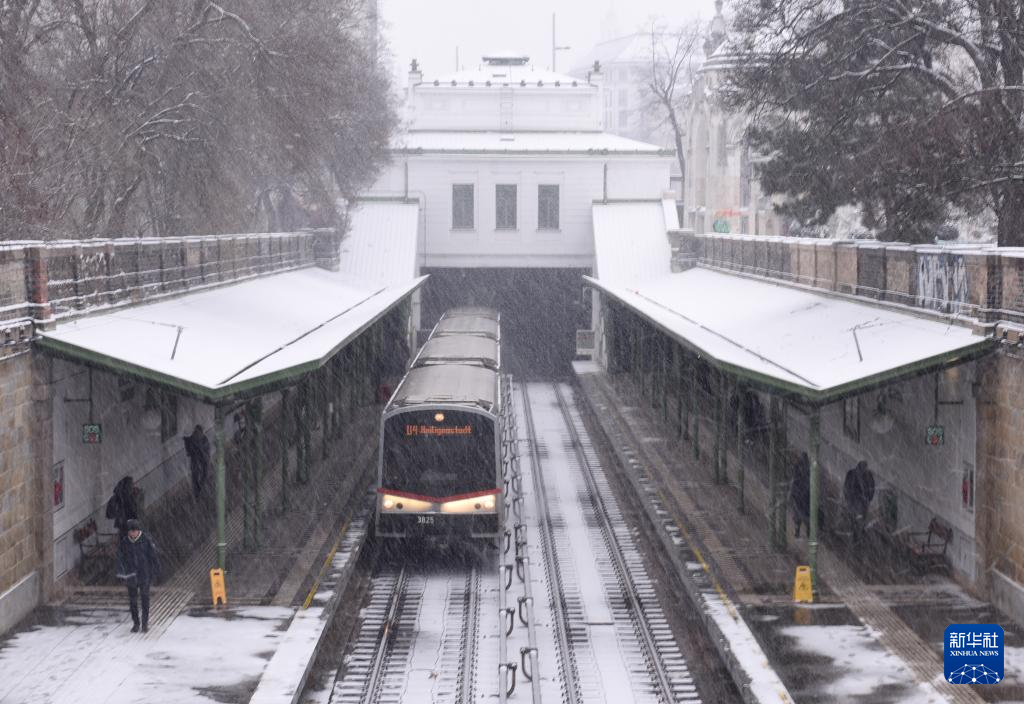 1月9日，在奥地利维也纳，一列地铁列车驶入城市公园站。新华社记者 贺灿铃 摄