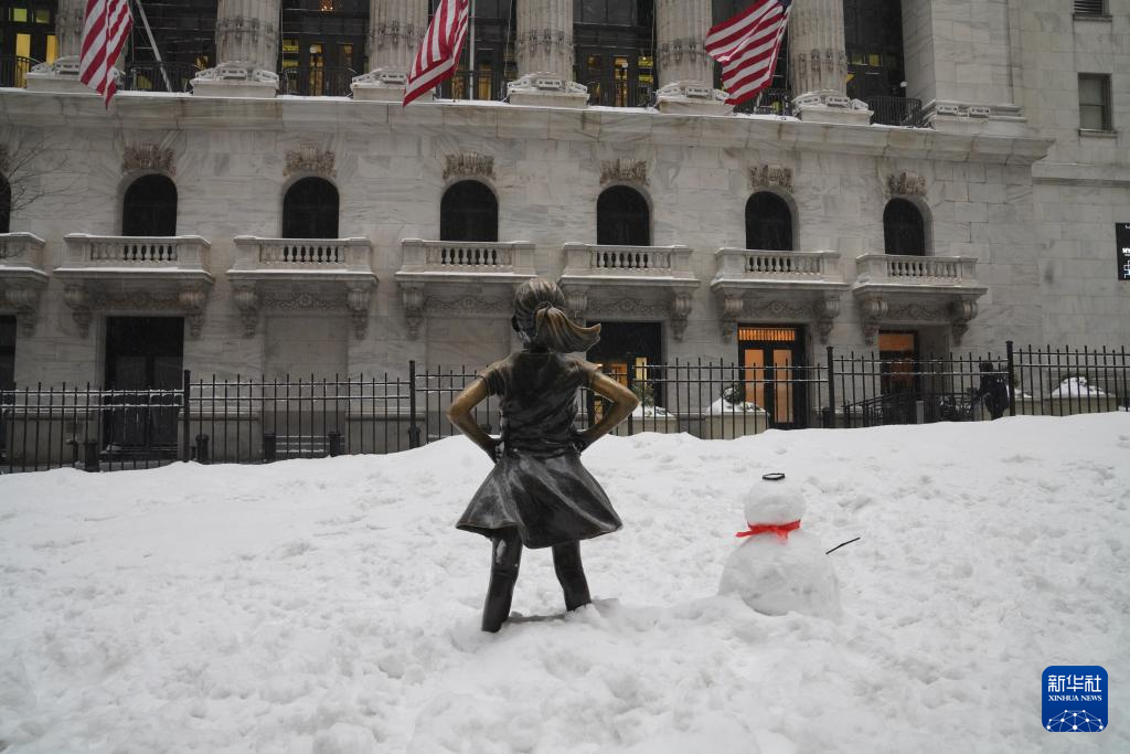 这是1月25日拍摄的美国纽约证券交易所前的积雪。新华社记者 张凤国 摄