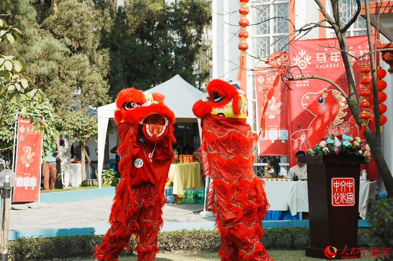 活动现场的舞狮表演。人民网记者 李墨摄