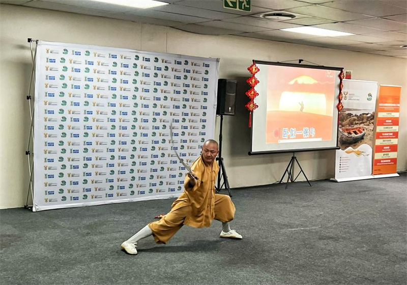 南非少林武术学校秦选胜校长表演中国武术。 中国文化中心孔子课堂供图