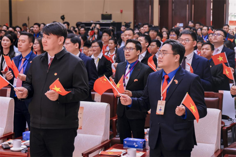 中越青年挥舞两国国旗。 主办方供图