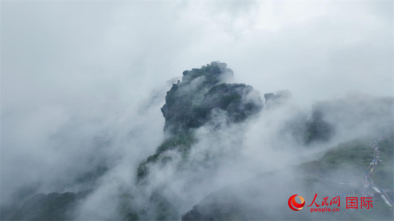 世界自然遗产地梵净山景区在云雾中的景色。人民网记者 常沙摄