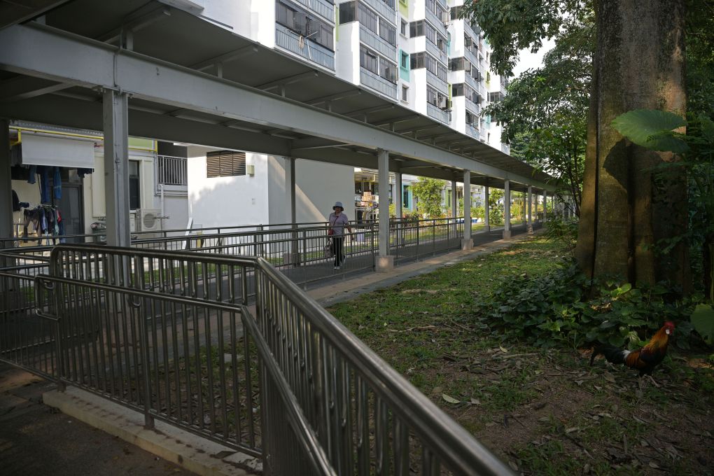 9月2日，一名行人走过新加坡公共住房组屋社区的带顶步道。新华社发（邓智炜摄）