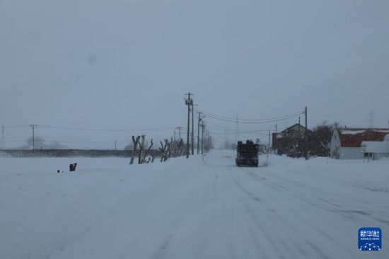 这是2月4日在日本札幌郊外拍摄的被积雪部分覆盖的道路。新华社记者 李子越 摄