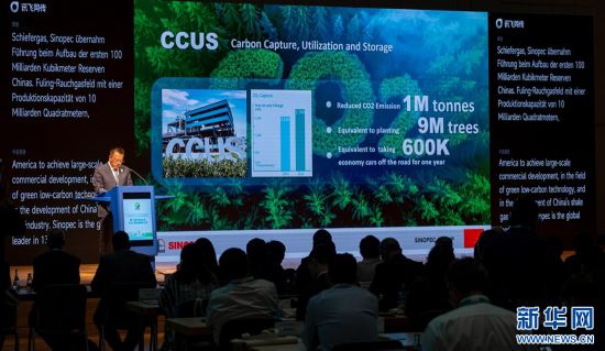 6月26日，中国石化集团公司品牌部副总经理王涛在第二届中欧企业ESG最佳案例大会上演讲。（潘婷 摄）