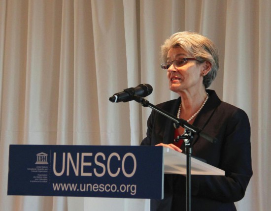 图为2017年时任联合国教科文组织总干事博科娃在法国巴黎出席活动的照片。(新华社记者张雪飞摄)