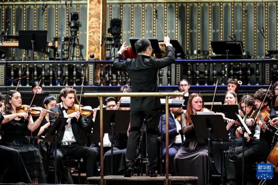 这是3月25日在匈牙利布达佩斯李斯特音乐学院拍摄的中匈友好交流音乐会现场。新华社发（鲍洛格·达维德摄）