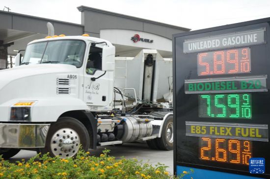 这是3月31日在美国加利福尼亚州蒙罗维亚市一座加油站拍摄的油品价格。新华社发（曾慧摄）